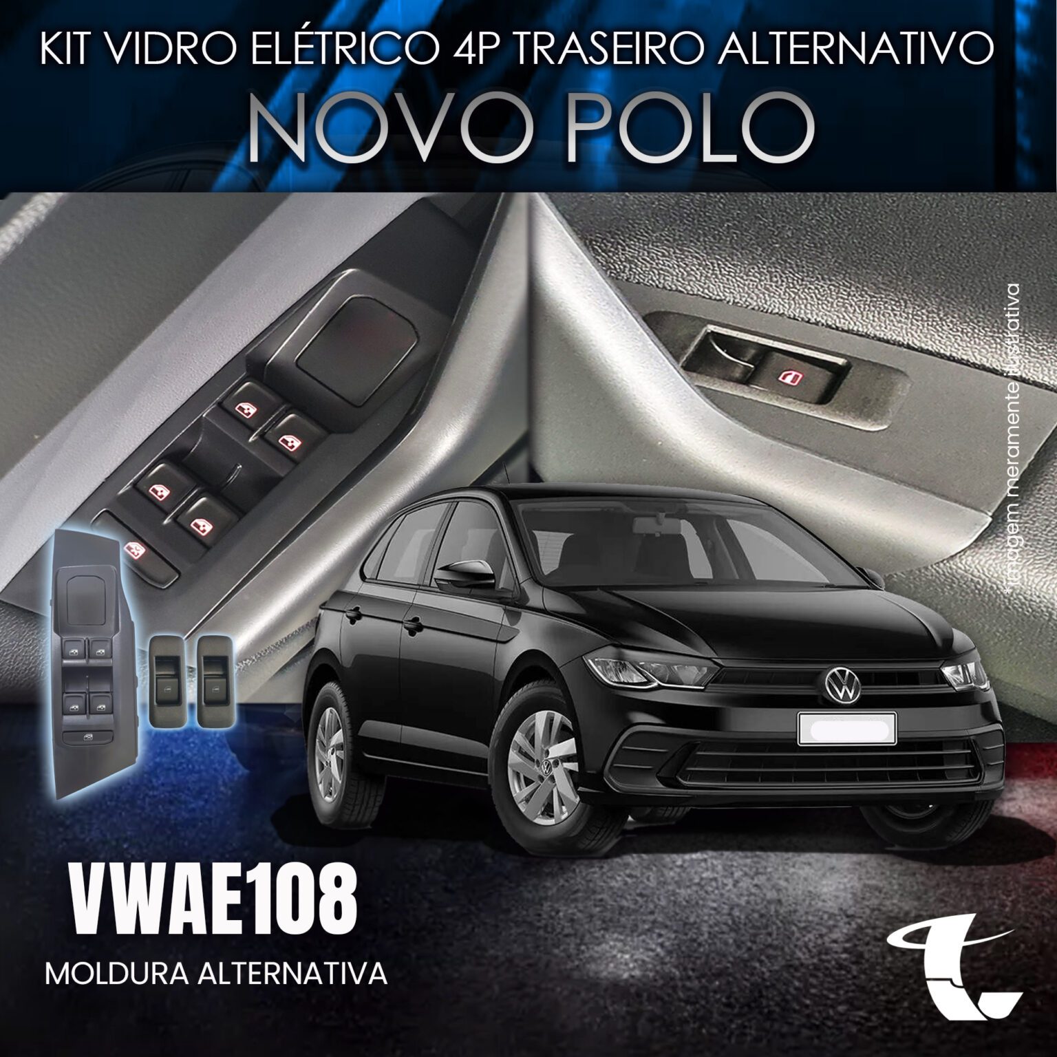 Kit Vidro Elétrico Antiesmagamento VW Novo Polo 4 Portas Alternativo